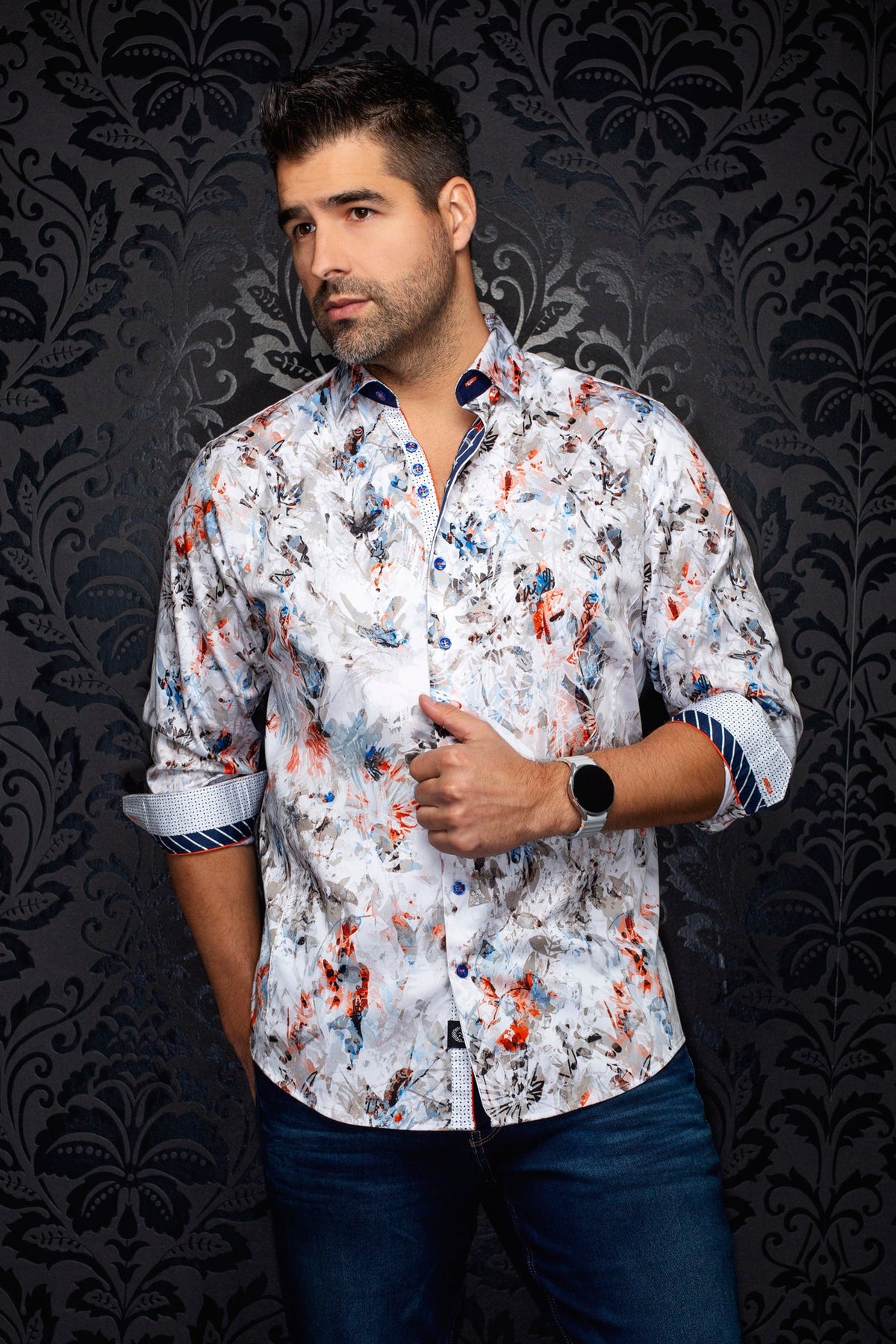 Chemise manches longues en coton extensible pour homme par Au Noir | CEBU Blanc | Machemise.ca, inventaire complet de la marque Au Noir