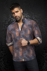 Knit long sleeve shirt for men by Au Noir | CLARKE Orange | Menshirt, complete inventory of the Au Noir brand