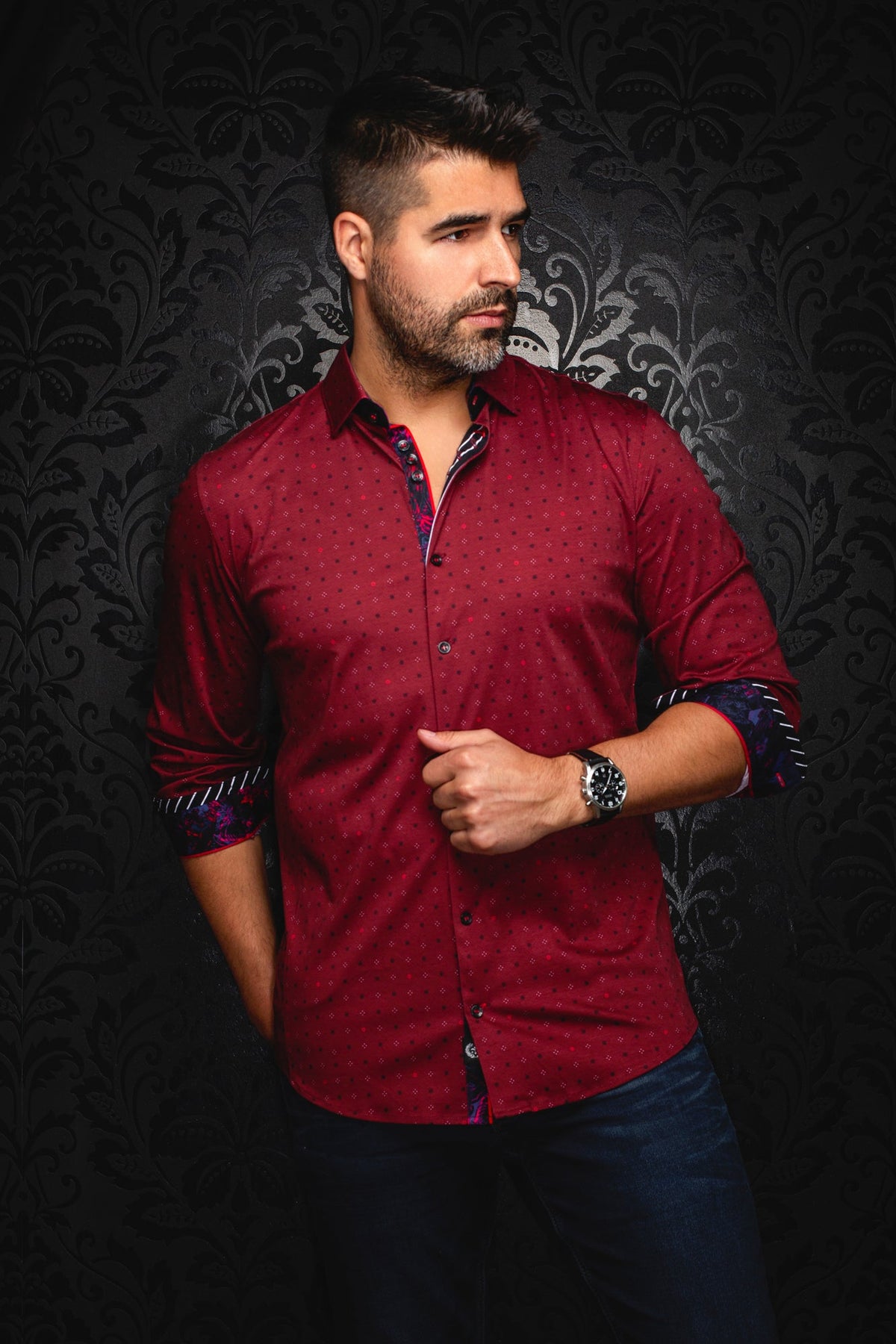 Chemise manches longues en Knit pour homme par Au Noir | CLYDE Bordeaux | Machemise, inventaire complet de la marque Au Noir