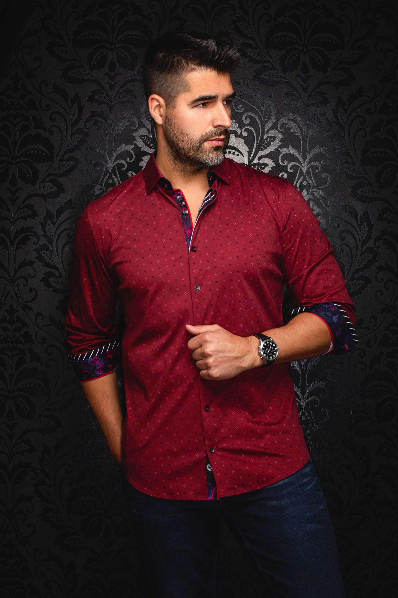 Chemise manches longues en Knit pour homme par Au Noir | CLYDE Bordeaux | Machemise, inventaire complet de la marque Au Noir