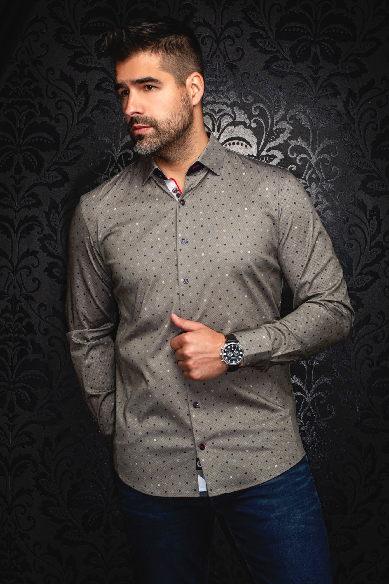 Chemise manches longues en Knit pour homme par Au Noir | CLYDE Olive | Machemise.ca, inventaire complet de la marque Au Noir