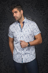 Chemise manches courtes pour homme par Au Noir | COLTON(SS) Blanc Bleu | Machemise.ca, inventaire complet de la marque Au Noir