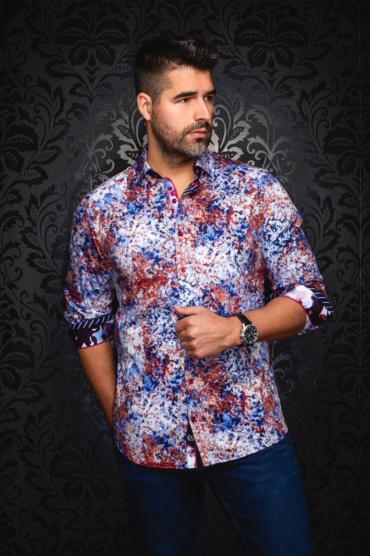 Chemise manches longues en Knit pour homme par Au Noir | CONFETTI Bleu Rouille | Machemise.ca, inventaire complet de la marque Au Noir