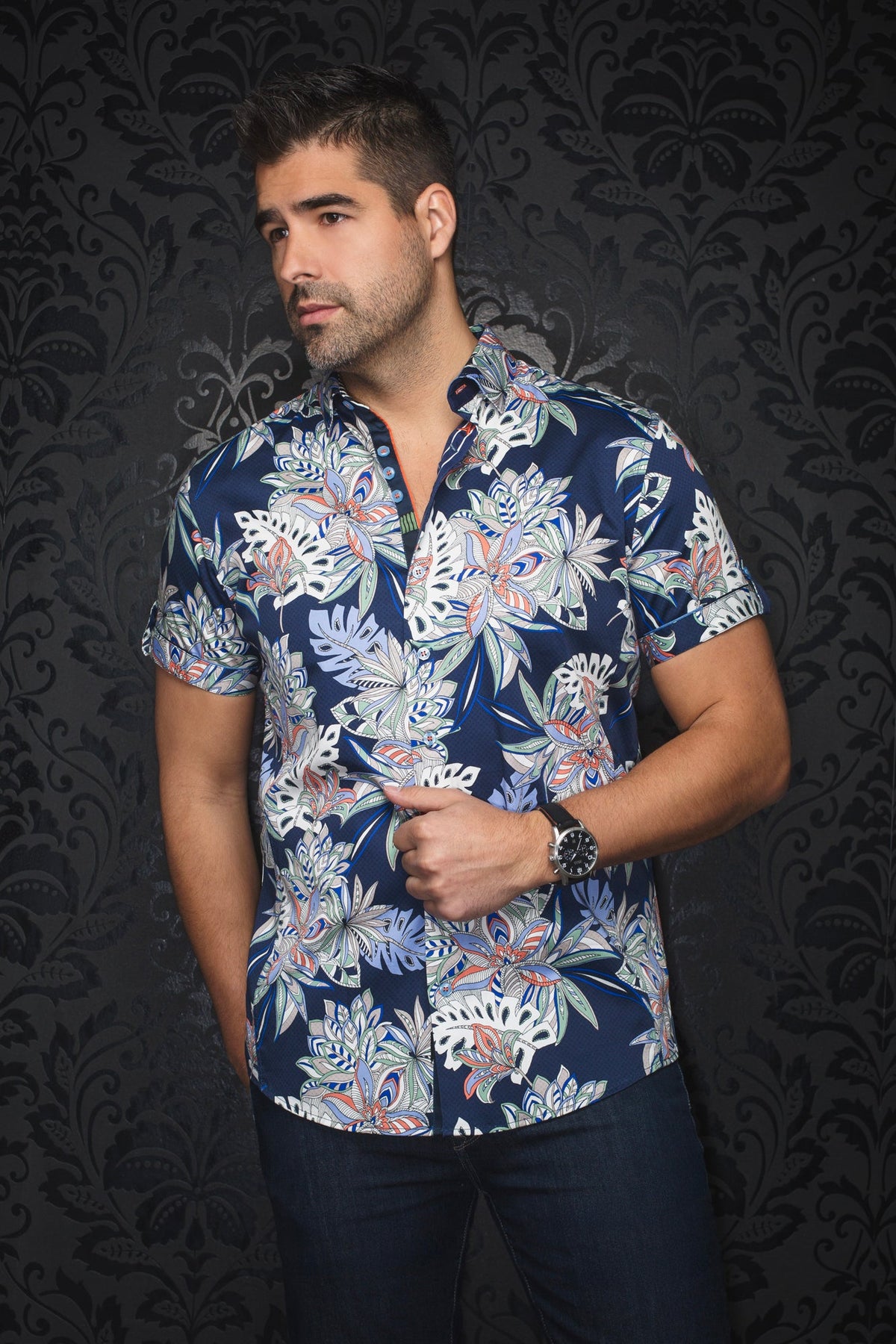 Chemise manches courtes pour homme par Au Noir | CORRADO(SS) Marine | Machemise.ca, inventaire complet de la marque Au Noir