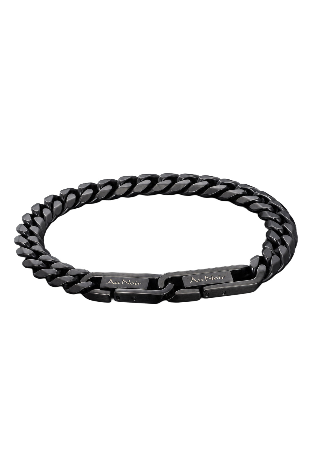 Bracelet chaîne noir isolé avec maillons gourmette et plaques gravées Au Noir pour homme