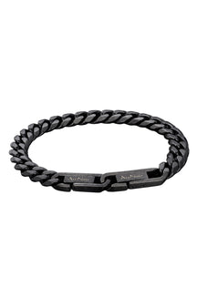 Bracelet chaîne noir isolé avec maillons gourmette et plaques gravées Au Noir pour homme