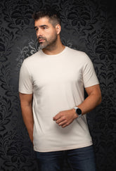 T-Shirt crème à manches courtes, col rond et coutures ton sur ton pour homme par Au Noir, vue de face