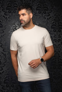 T-Shirt crème à manches courtes, col rond et coutures ton sur ton pour homme par Au Noir, vue de face