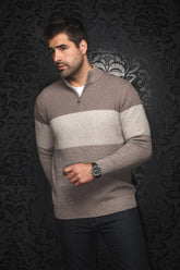 Merino wool 1/4 zip sweater for men by Au Noir | DALVIK Stone | Menshirt, complete inventory of the Au Noir brand