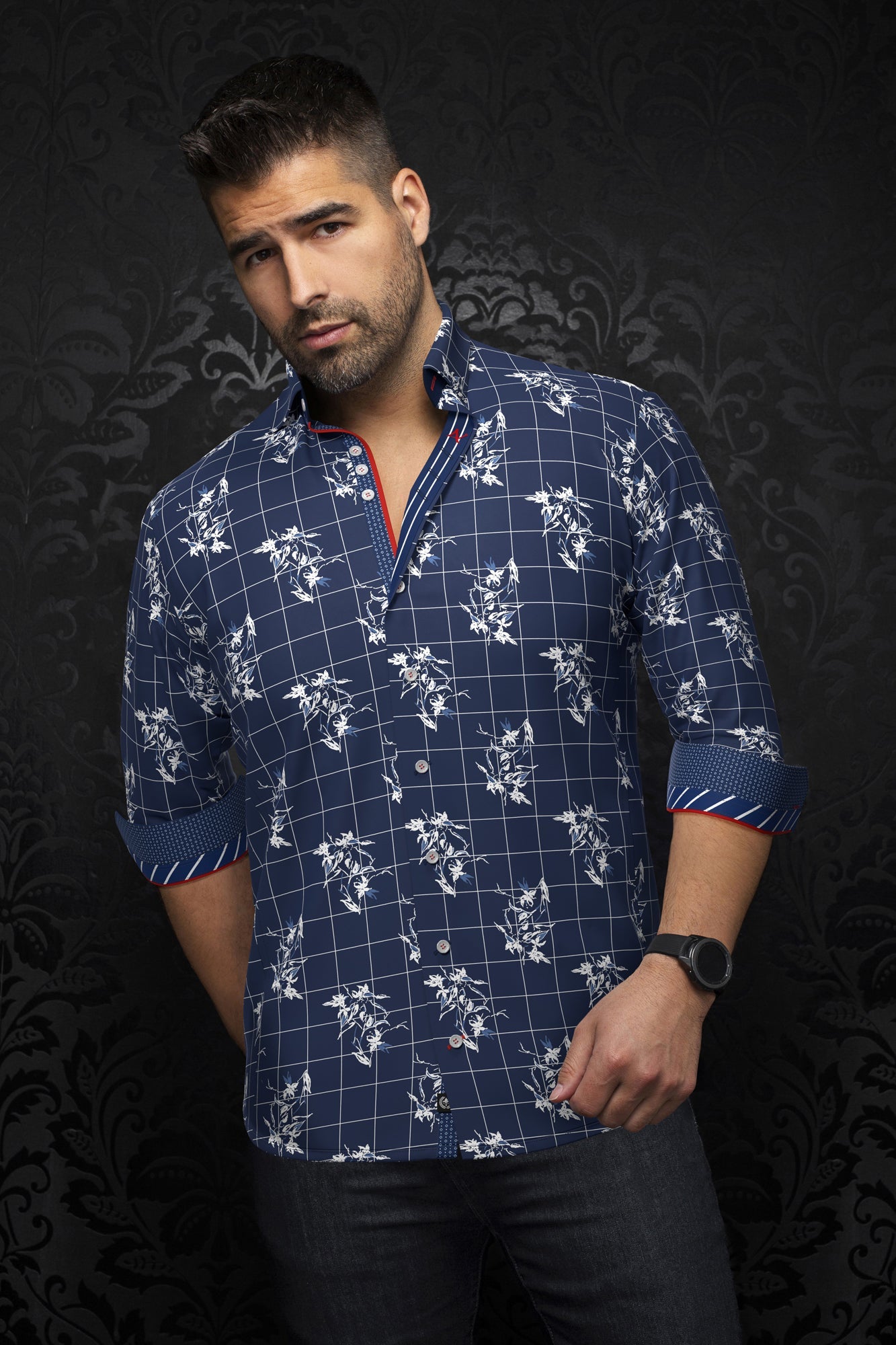 Long sleeve shirt for men by Au Noir | DISTEFANO Navy | Menshirt, complete inventory of the Au Noir brand