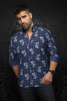 Long sleeve shirt for men by Au Noir | DISTEFANO Navy | Menshirt, complete inventory of the Au Noir brand