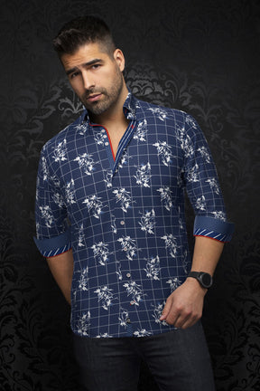 Long sleeve shirt for men by Au Noir | DISTEFANO Navy | Menshirt, complete inventory of the Au Noir brand