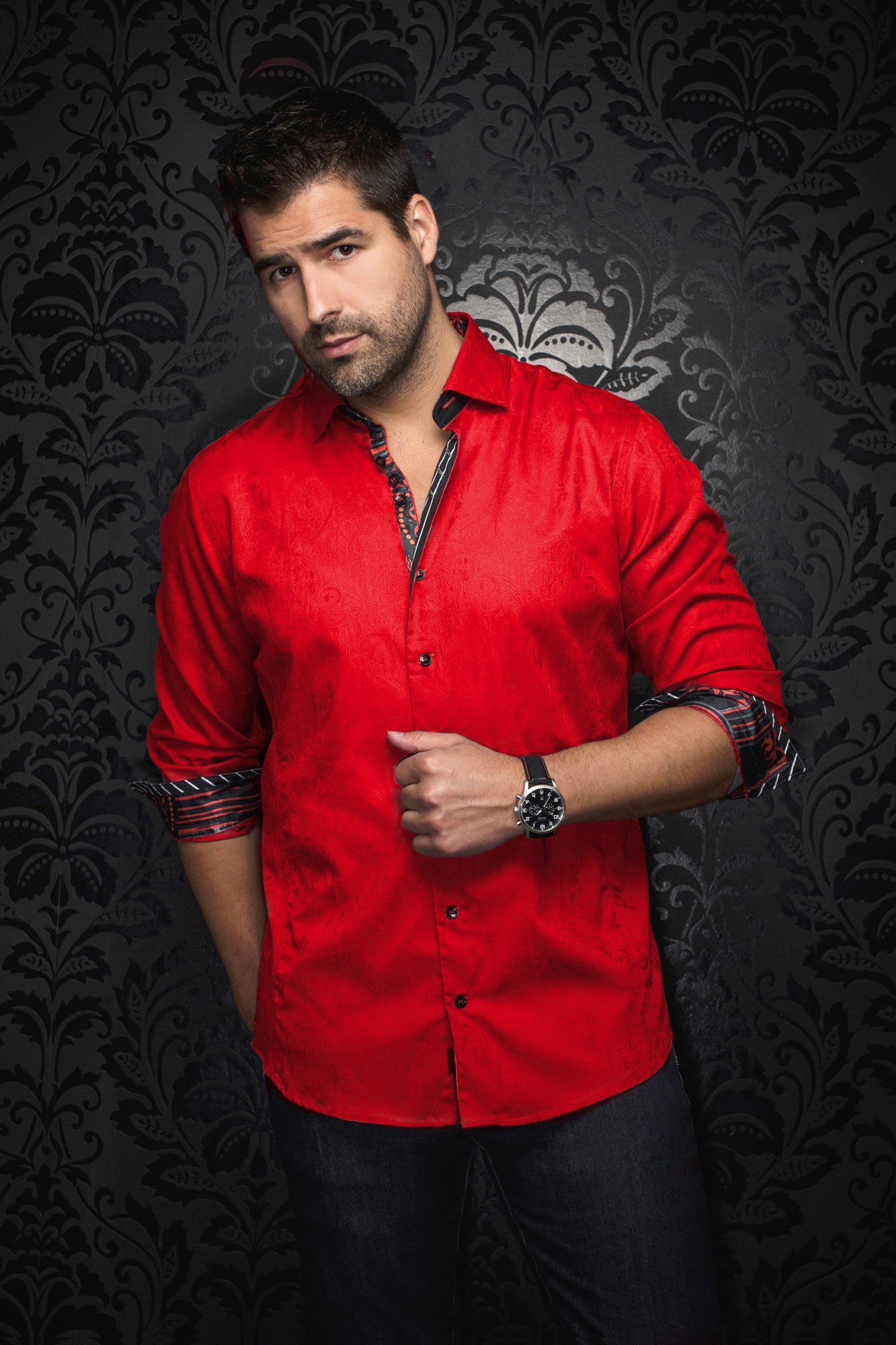 Chemise manches longues pour homme par Au Noir | DOMINION Rouge | Machemise, inventaire complet de la marque Au Noir