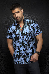 Short sleeve shirt for men by Au Noir | DORIOT(SS) Black Cobalt | Menshirt, complete inventory of the Au Noir brand