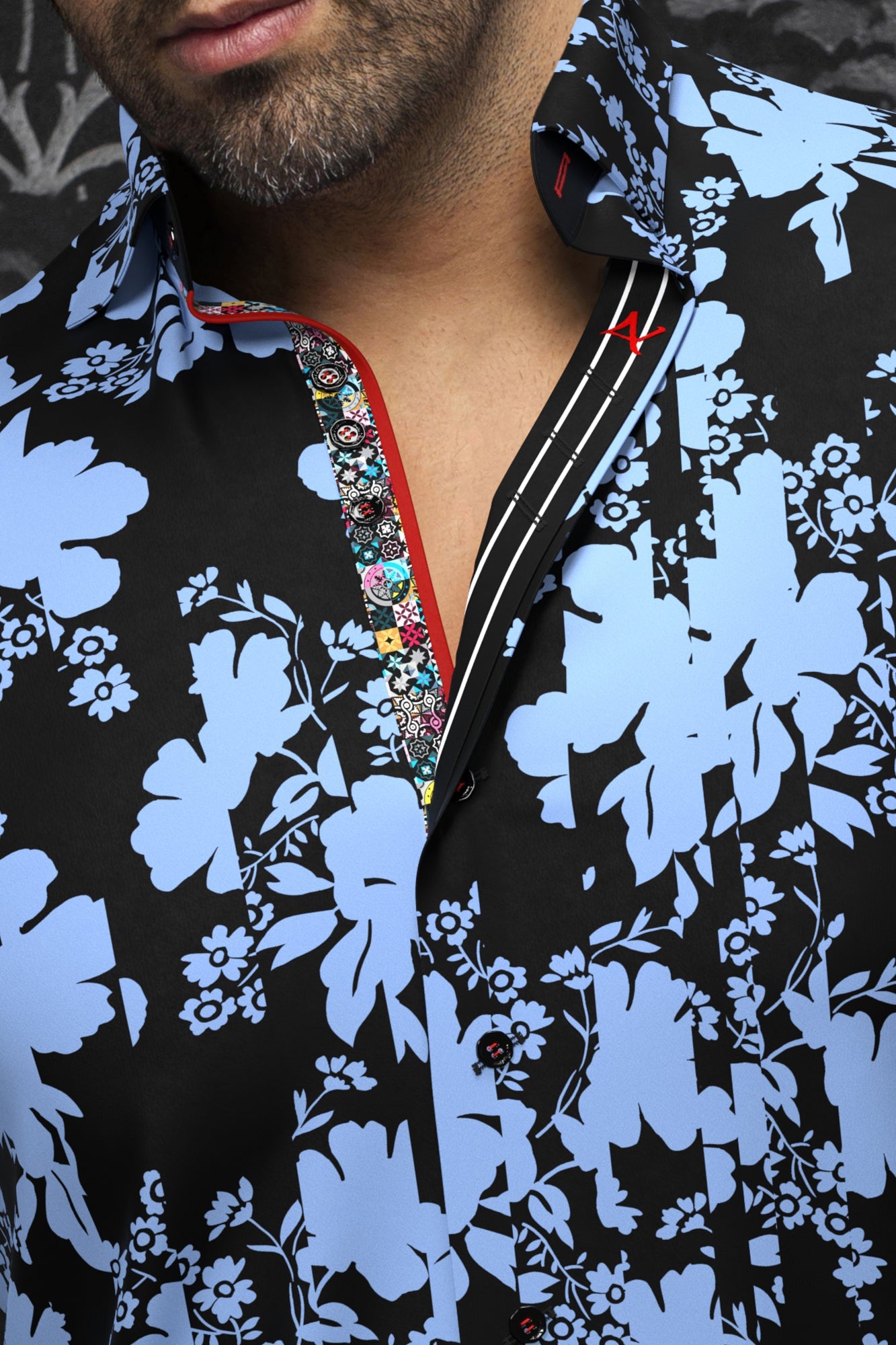 Short sleeve shirt for men by Au Noir | DORIOT(SS) Black Cobalt | Menshirt, complete inventory of the Au Noir brand