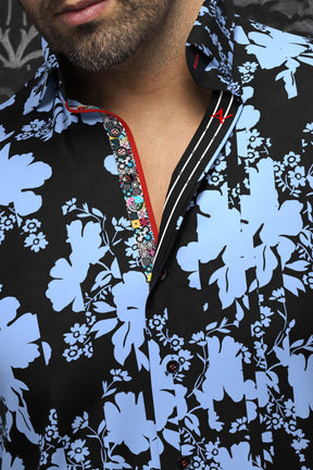Short sleeve shirt for men by Au Noir | DORIOT(SS) Black Cobalt | Menshirt, complete inventory of the Au Noir brand