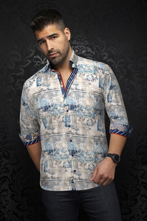 Chemise manches longues pour homme par Au Noir | EASTON Blanc Bleu | Machemise.ca, inventaire complet de la marque Au Noir
