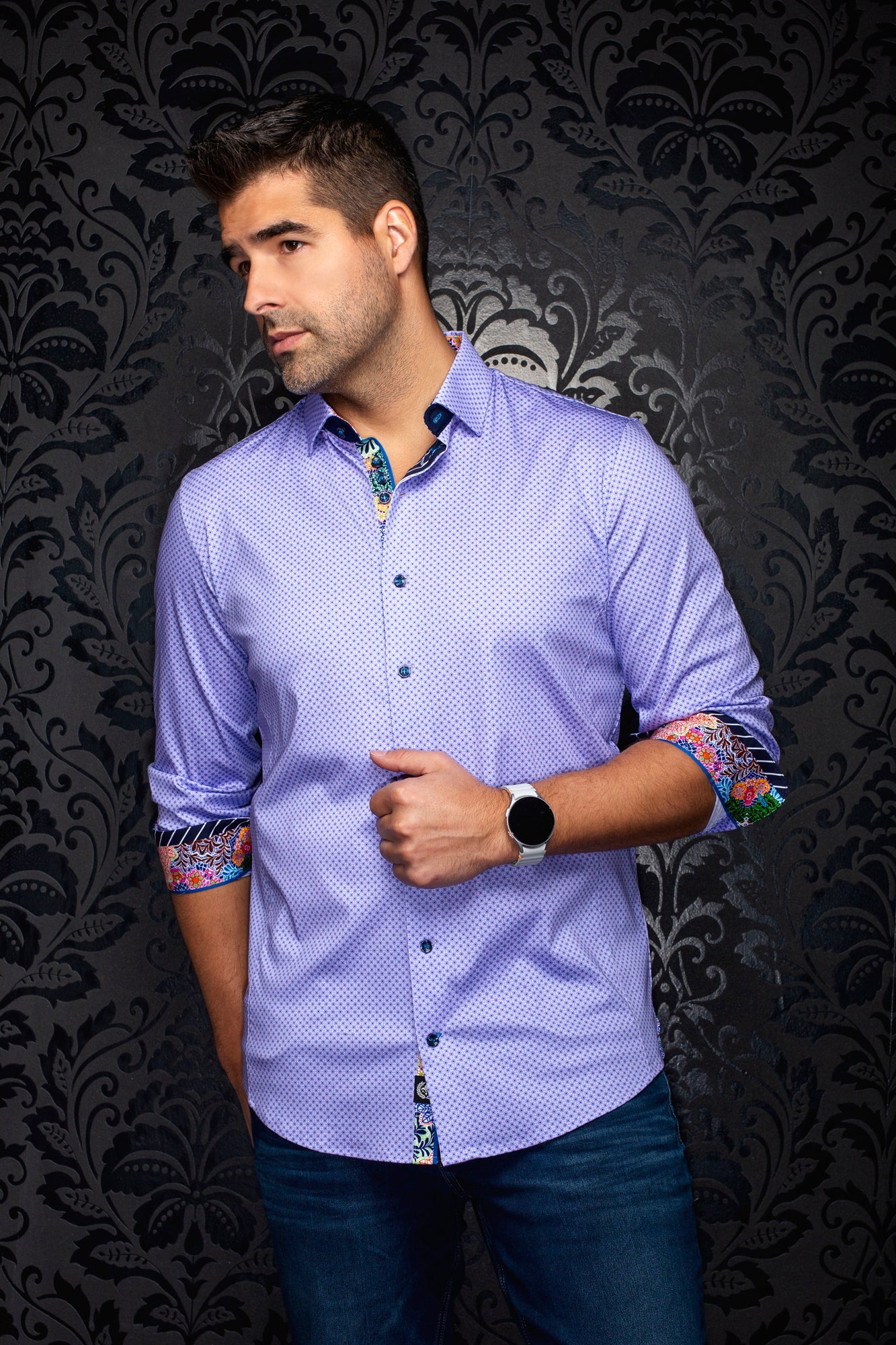 Chemise manches longues en Knit extensible pour homme par Au Noir | ELVARIS Lavande | Machemise.ca, inventaire complet de la marque Au Noir
