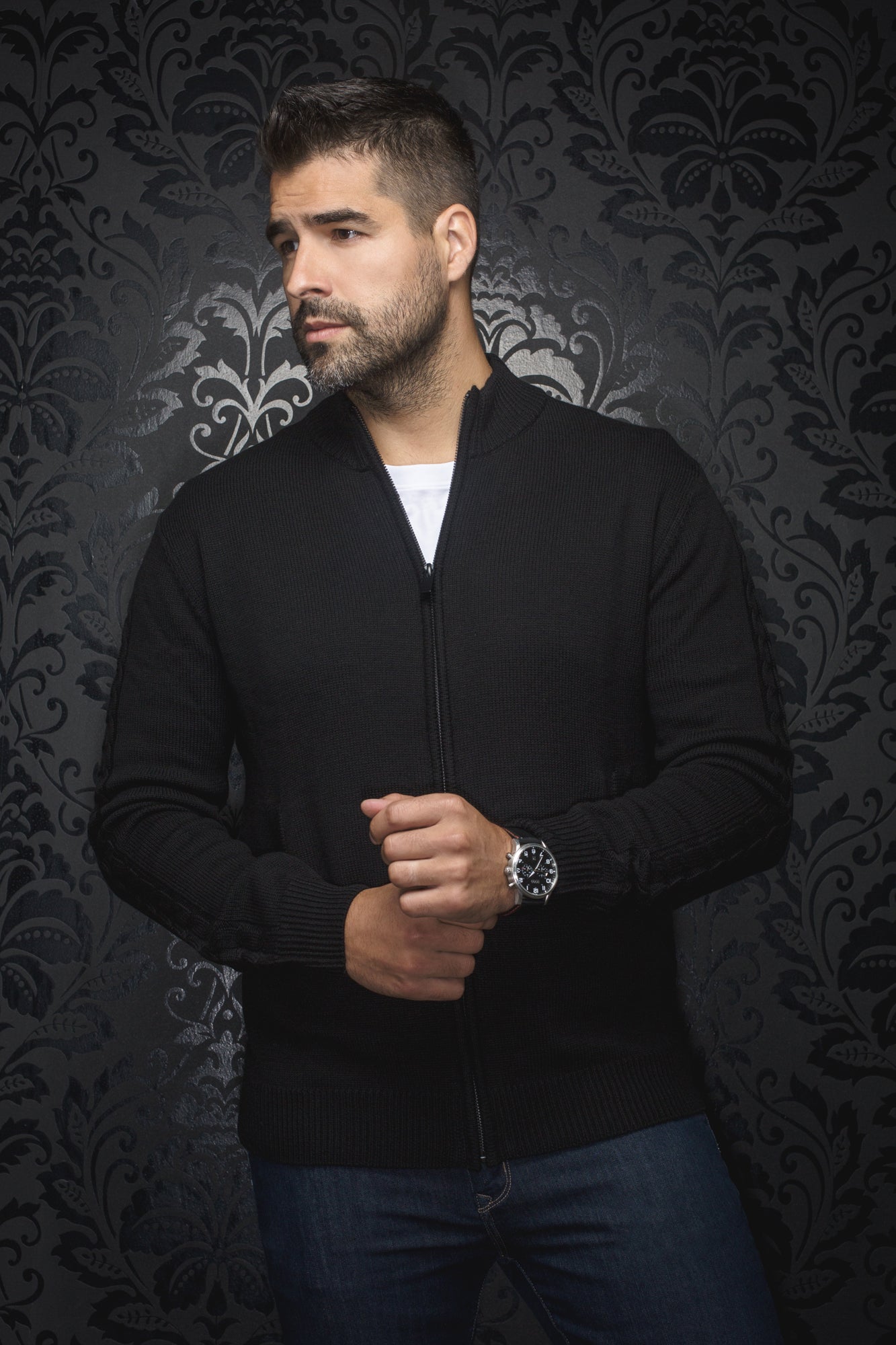 Veste en laine mérino pour homme par Au Noir | ESTEBAN_FZ Noir | Machemise, inventaire complet de la marque Au Noir