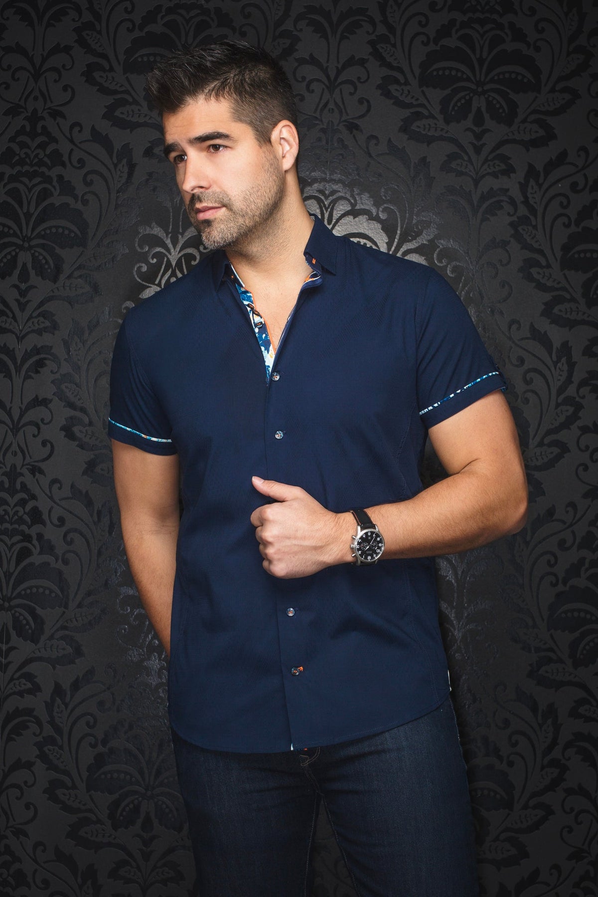 Chemise manches courtes pour homme par Au Noir | FAJARDO(SS) Marine | Machemise.ca, inventaire complet de la marque Au Noir