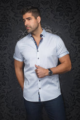 Chemise manches courtes pour homme par Au Noir | FARO(SS) Blanc Bleu | Machemise.ca, inventaire complet de la marque Au Noir