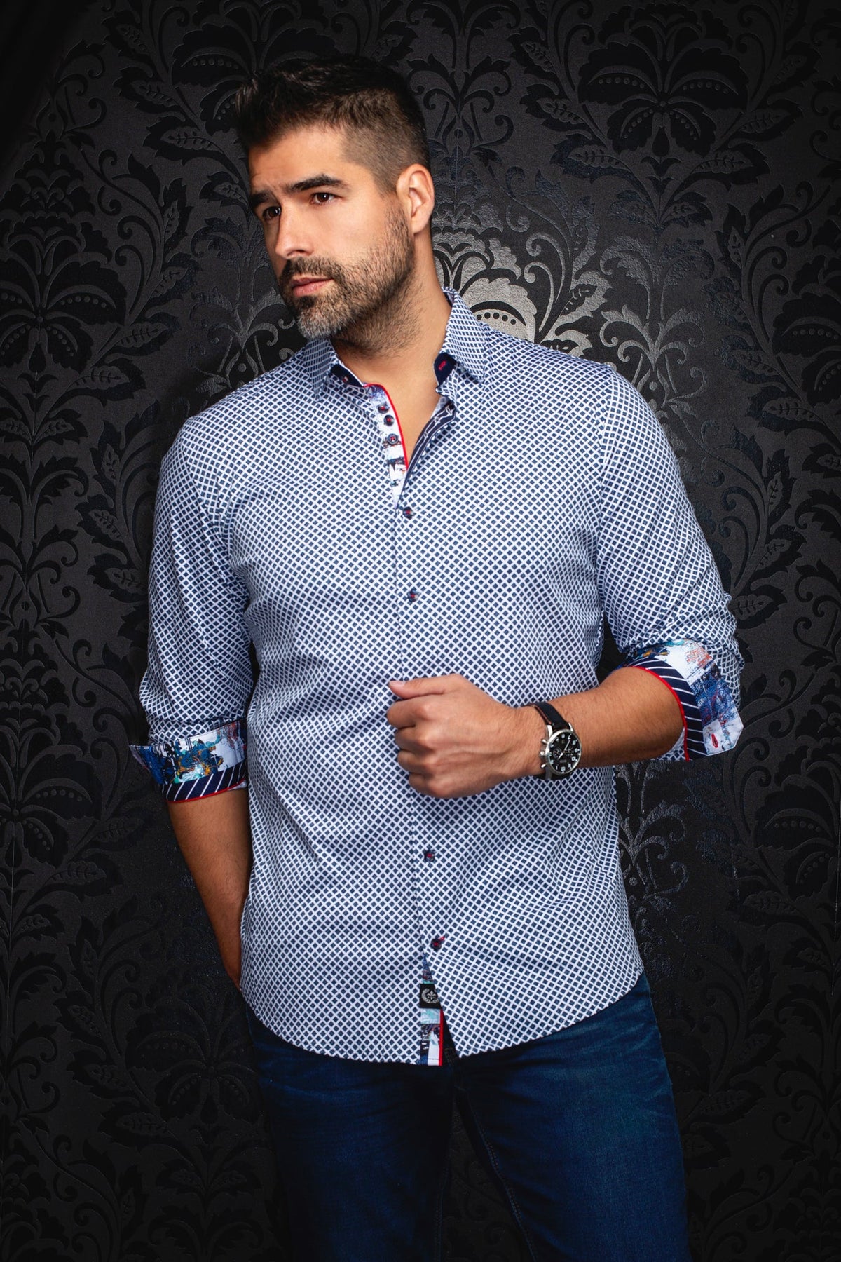 Chemise manches longues en Knit pour homme par Au Noir | FIERO Blanc Marine | Machemise.ca, inventaire complet de la marque Au Noir