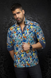 Chemise manches longues en Knit pour homme par Au Noir | FLORINA Turquoise Multi | Machemise, inventaire complet de la marque Au Noir