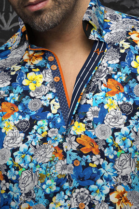 Chemise manches longues en Knit pour homme par Au Noir | FLORINA Turquoise Multi | Machemise, inventaire complet de la marque Au Noir