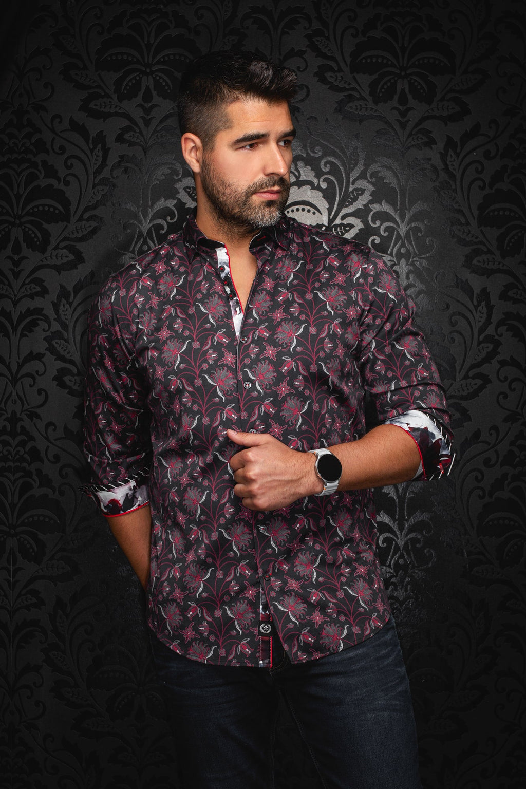 Chemise Homme IKE BEHAR New York - Motif Géométrique Noir/bleu, Taille M - Occasion Très Bon état