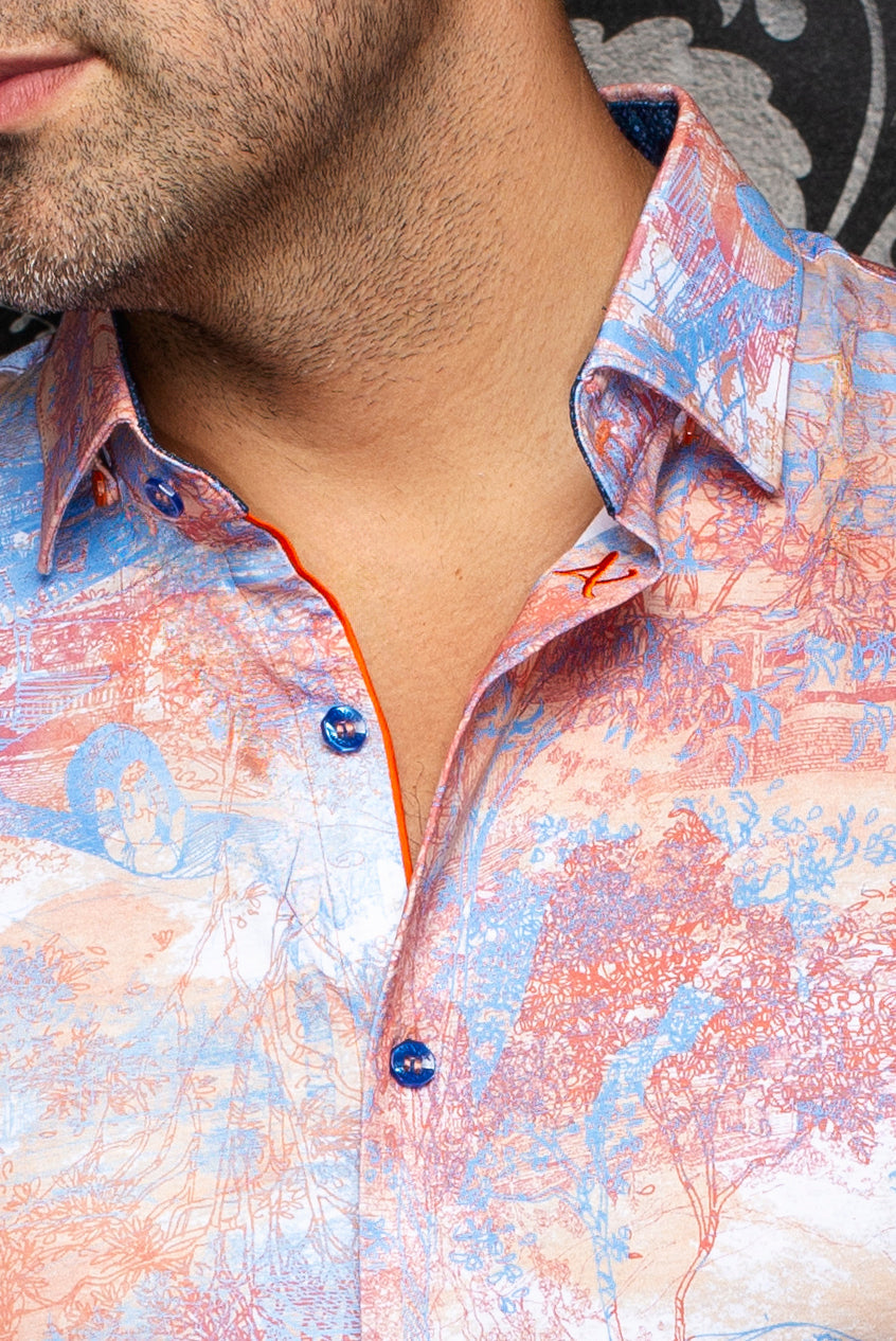 Chemise manches courtes en Knit extensible pour homme par Au Noir | GAVELSTON (SS) Orange | Machemise.ca, inventaire complet de la marque Au Noir