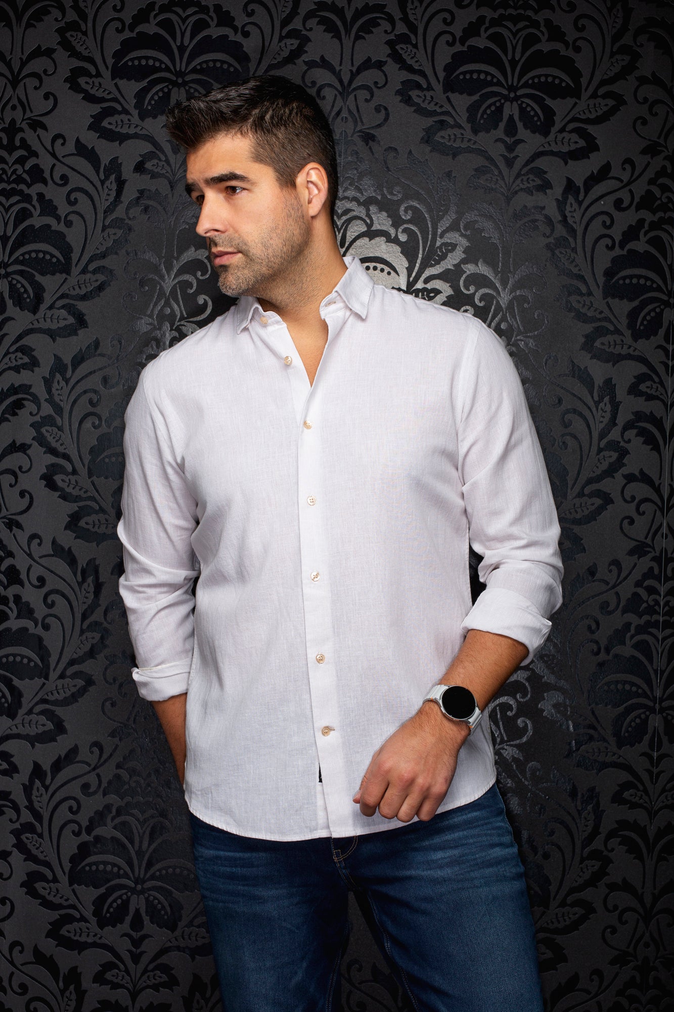 Chemise manches longues en lin pour homme par Au Noir | GERE Beige | Machemise.ca, inventaire complet de la marque Au Noir