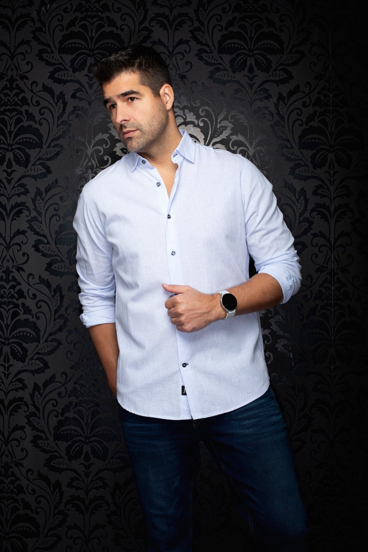 Chemise manches longues en lin pour homme par Au Noir | GERE Bleu | Machemise.ca, inventaire complet de la marque Au Noir