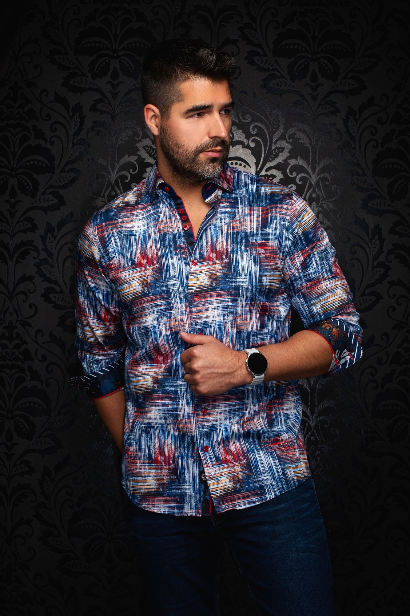Long sleeve shirt for men by Au Noir | GRIMLOCK Navy | Menshirt, complete inventory of the Au Noir brand