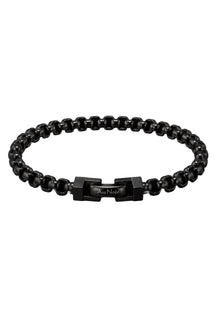 Bracelet noir à maillons entrelacés avec fermoir rectangulaire et logo Au Noir visible, vue produit pour homme