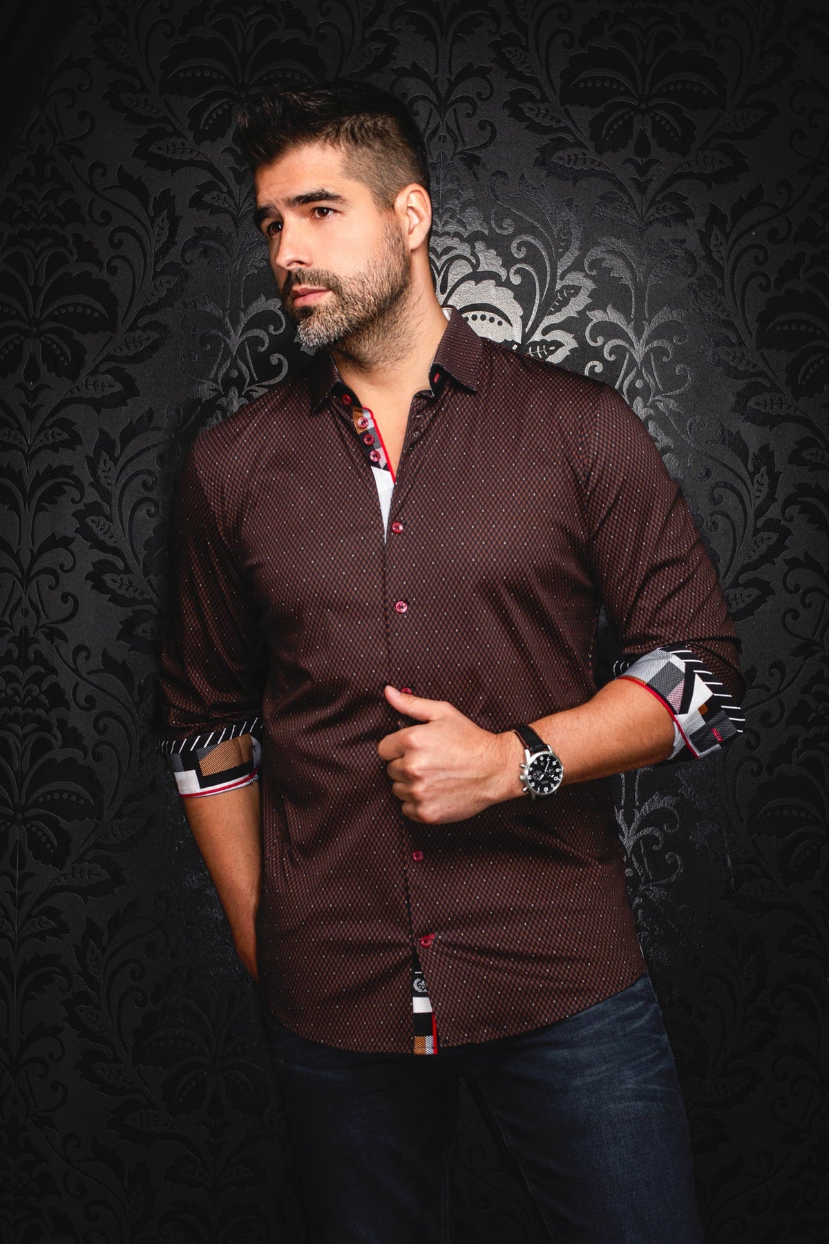 Chemise manches longues en Knit pour homme par Au Noir | HOUND Noir Châtaigne | Machemise.ca, inventaire complet de la marque Au Noir