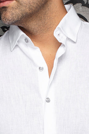 Chemise manches longues en lin pour homme par Au Noir | HUMPHREY Blanc | Machemise.ca, inventaire complet de la marque Au Noir