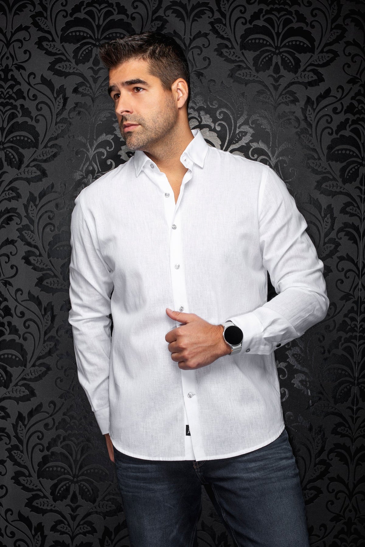 Chemise manches longues en lin pour homme par Au Noir | HUMPHREY Blanc | Machemise.ca, inventaire complet de la marque Au Noir