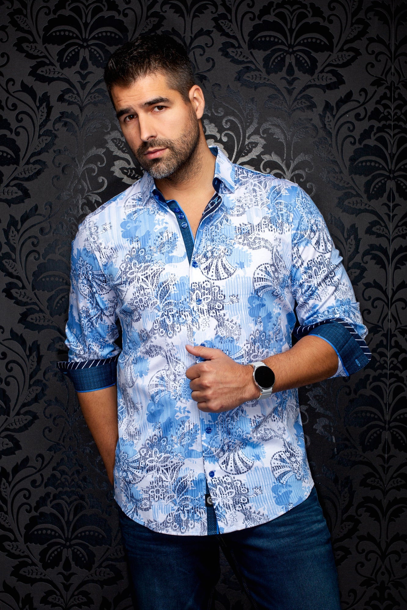 Chemise manches longues en Knit extensible pour homme par Au Noir | KALIMANTAN Bleu Pâle | Machemise.ca, inventaire complet de la marque Au Noir