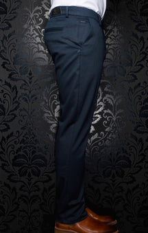 Pantalon chino bleu marine, vue de cote pour homme par Au Noir