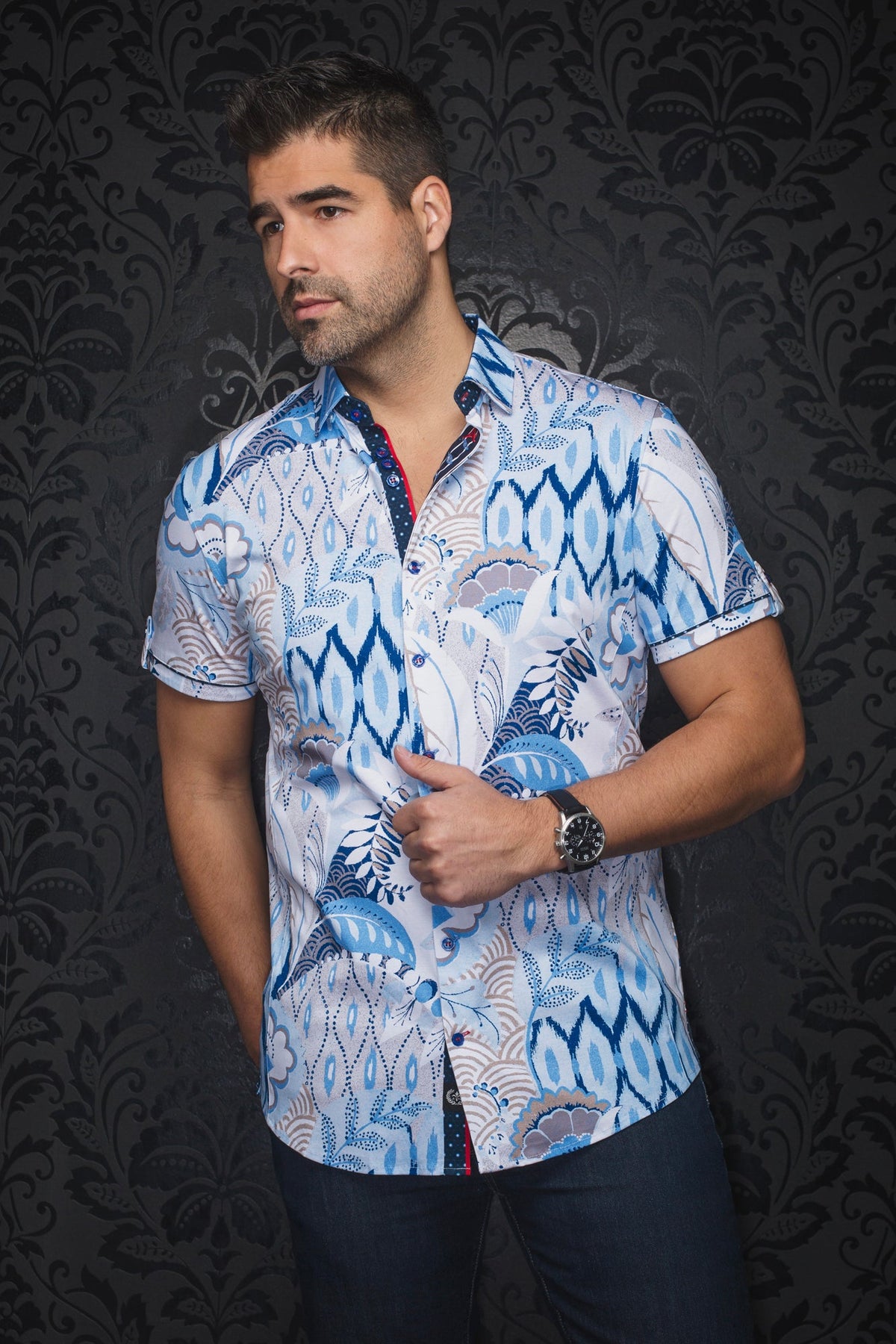 Chemise manches courtes en Knit pour homme par Au Noir | KYLE(SS) Bleu Clair | Machemise.ca, inventaire complet de la marque Au Noir