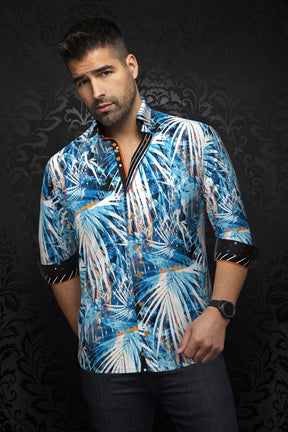 Knit long sleeve shirt for men by Au Noir | KYLIAN Turquoise | Menshirt, complete inventory of the Au Noir brand