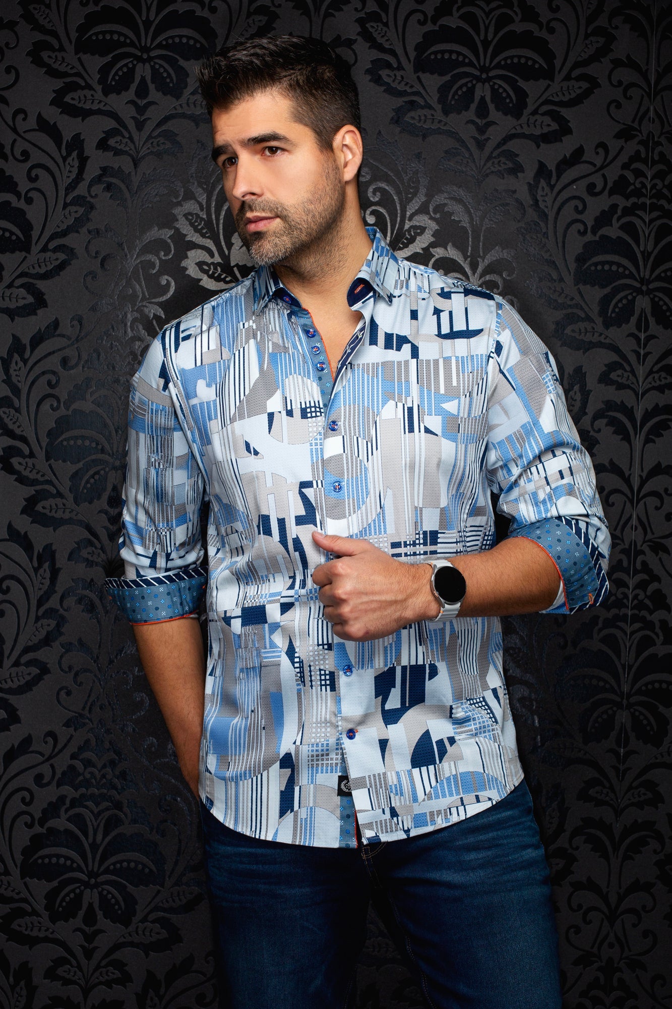 Chemise manches longues en coton extensible pour homme par Au Noir | LAJEDO Bleu Pâle | Machemise.ca, inventaire complet de la marque Au Noir