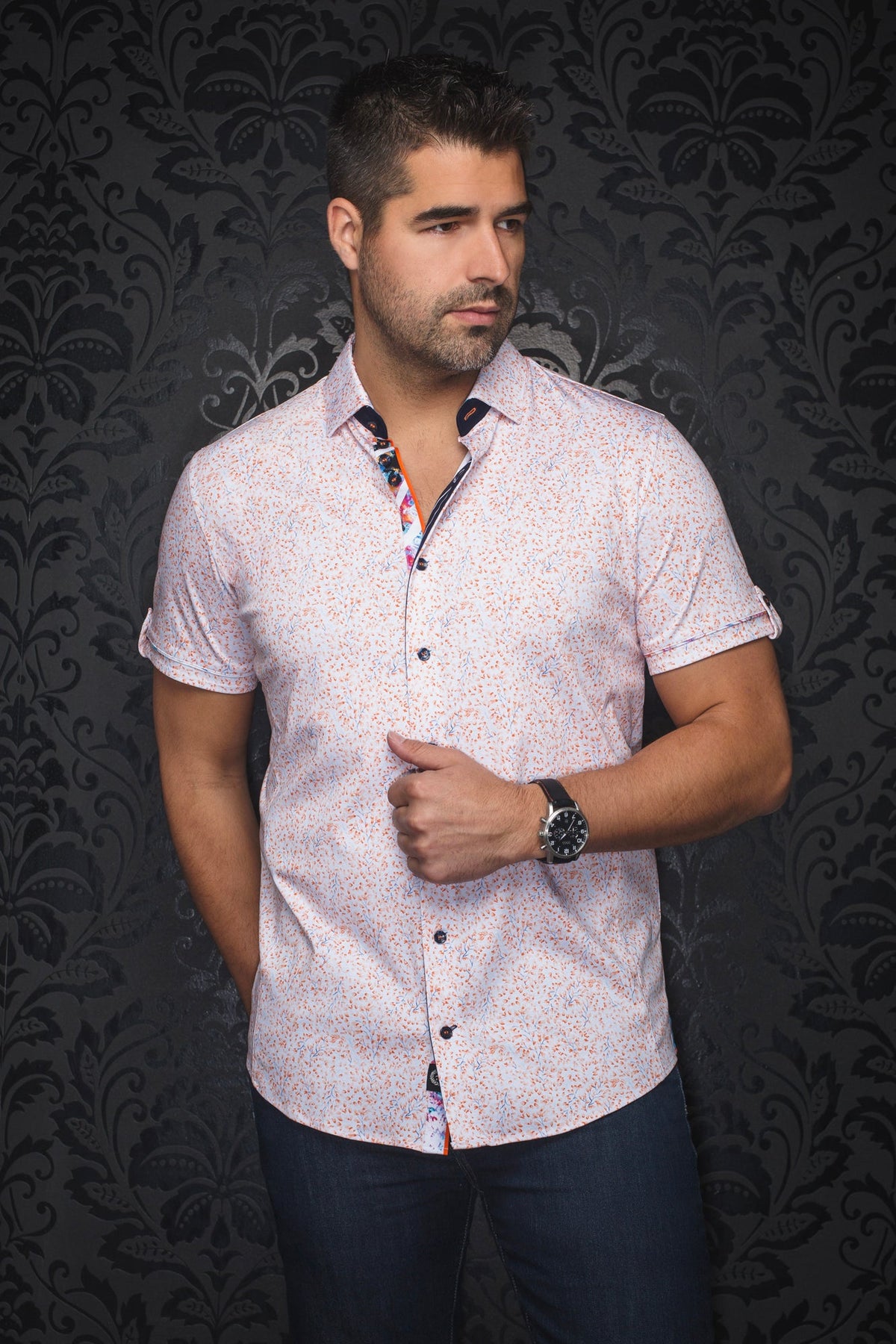 Chemise manches courtes en Knit pour homme par Au Noir | LANDO(SS) Orange | Machemise.ca, inventaire complet de la marque Au Noir