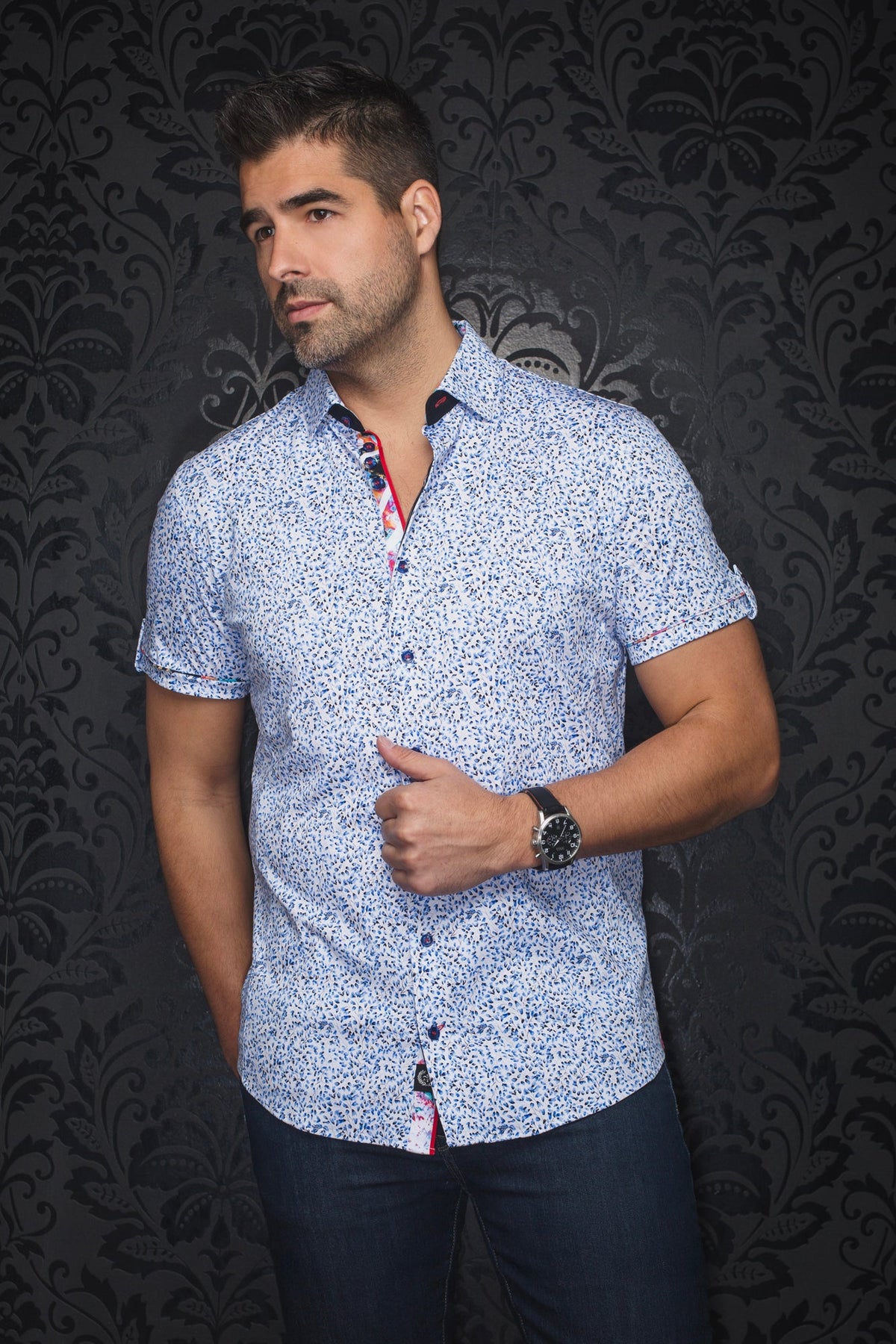 Chemise manches courtes en Knit pour homme par Au Noir | LANDO(SS) Bleu Royal | Machemise.ca, inventaire complet de la marque Au Noir