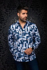 Chemise bleu marine, vue de face sur mannequin pour homme par Au Noir