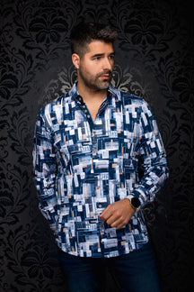 Chemise bleu marine, vue de face sur mannequin pour homme par Au Noir