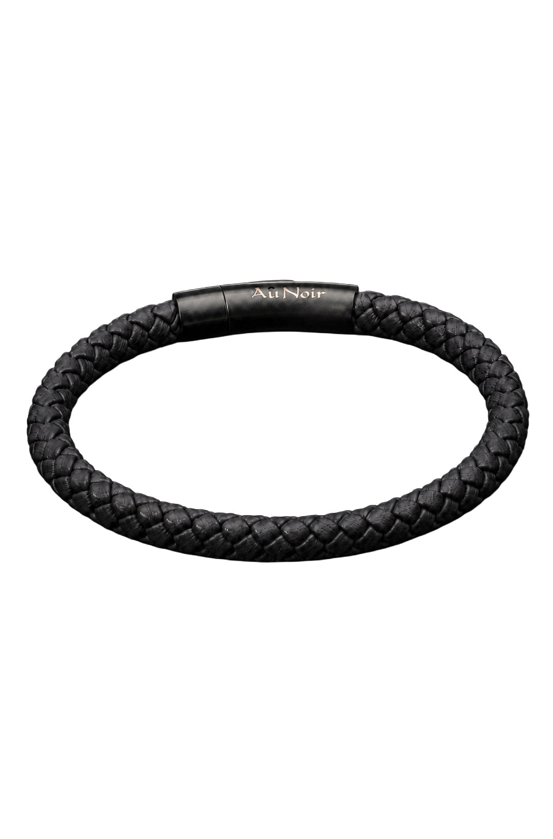 Bracelet noir tressé avec fermoir lisse gravé Au Noir, vue isolée pour homme