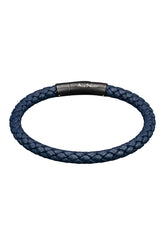 Men's navy braided bracelet with black clasp and white Au Noir logo, isolated product view