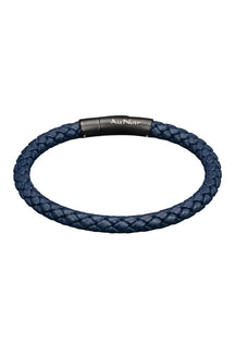Bracelet tressé bleu marine avec fermoir noir et logo Au Noir blanc, vue produit isolée pour homme