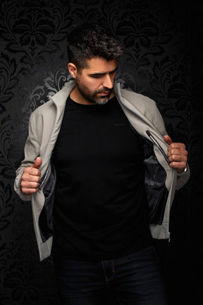 Coupe-vent mi-saison style bomber gris pour homme par Au Noir, détail
